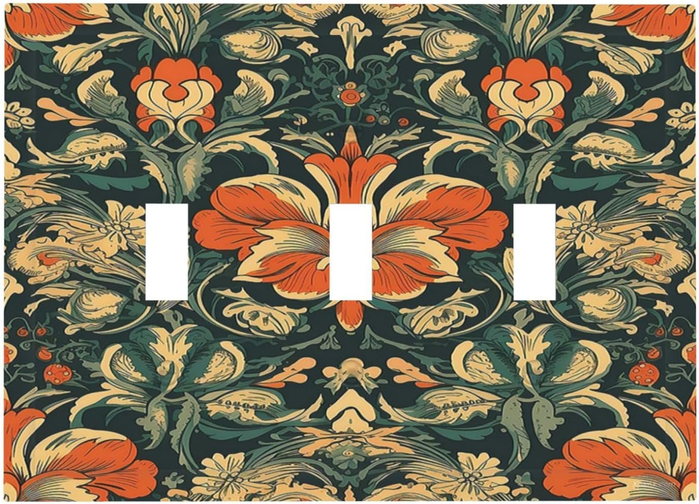 Decorative Switch Plates William Morris Abstract Floral Plant Pattern Orangeyellowgreen 3 Gang Wall Plate Triple Toggle Light Switch Cover Faceplate Electrical Wall Panels for Bedroom Decor