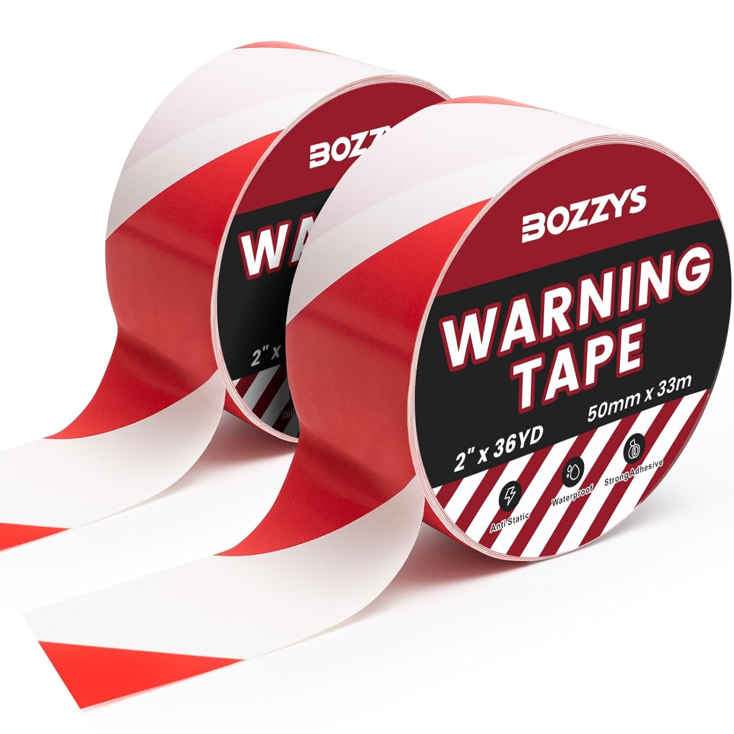Industrial Red & White Caution Tape 2-Pack | 2in x 108ft Floor Marking Tape | Waterproof & Forklift-Proof | Long-Lasting for Warehouse, Factory, Parking