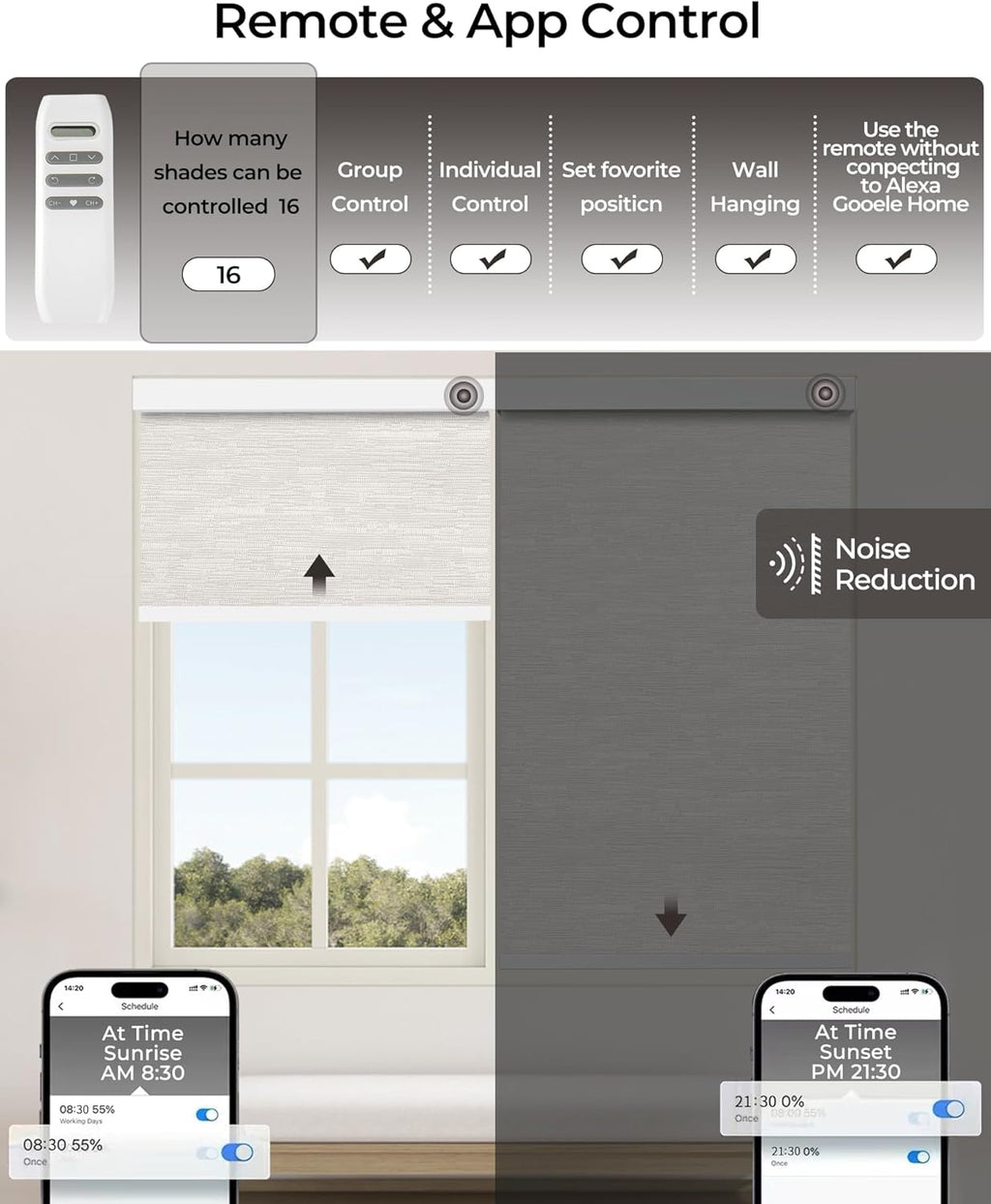 Motorized Roller Shade with Remote Control, 100% Blackout Electric 21-98” Width Blinds for Windows with Via Hub Alexa Google Home, Rechargeable Smart Automatic Customized Size（Texture-Beige）