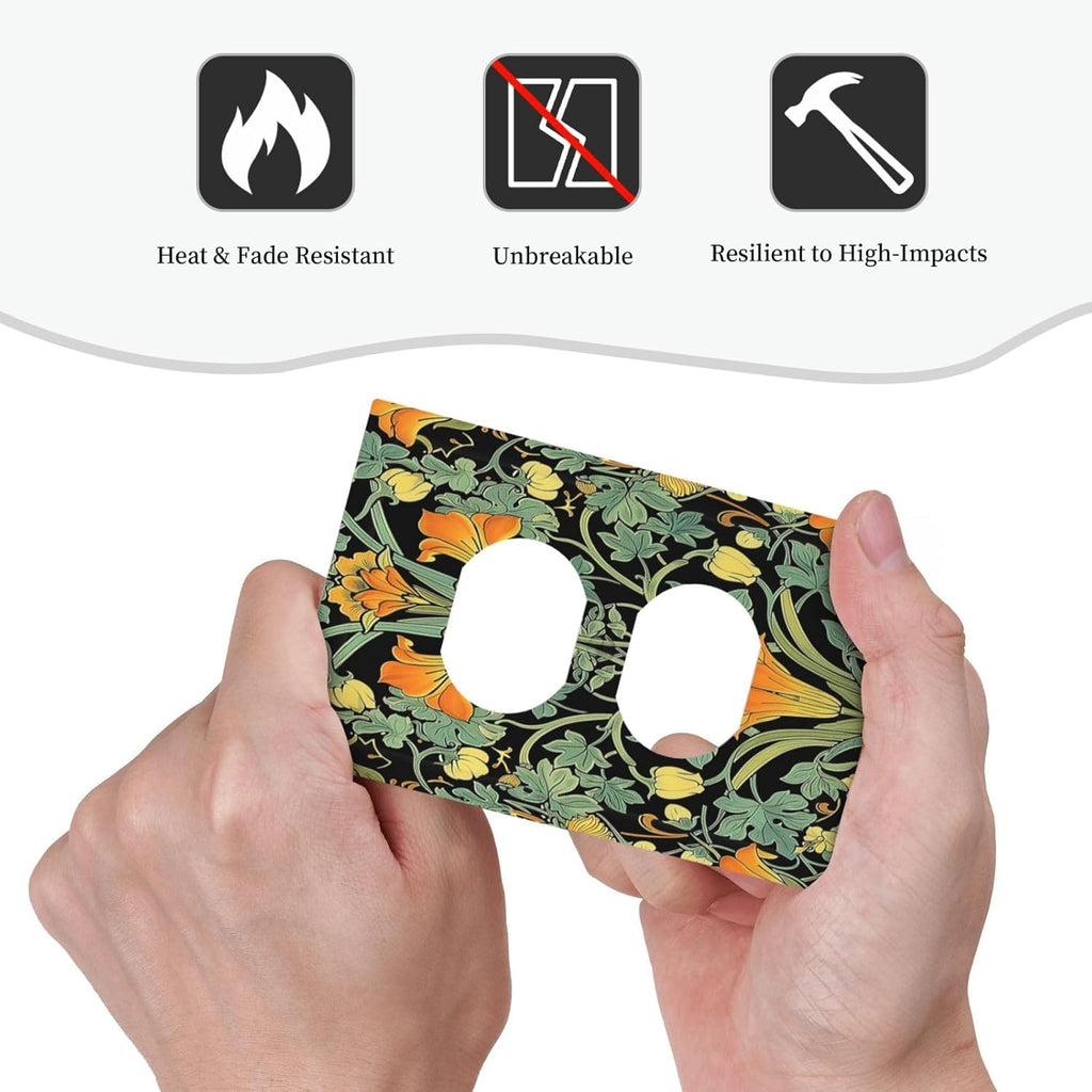 Outlet Covers William Morris Vintage Floral Green Yellow 1 Gang Duplex Wall Plate Decorative Switch Plates Electrical Receptacle Faceplate Light Switch Cover for Bedroom Home Decor