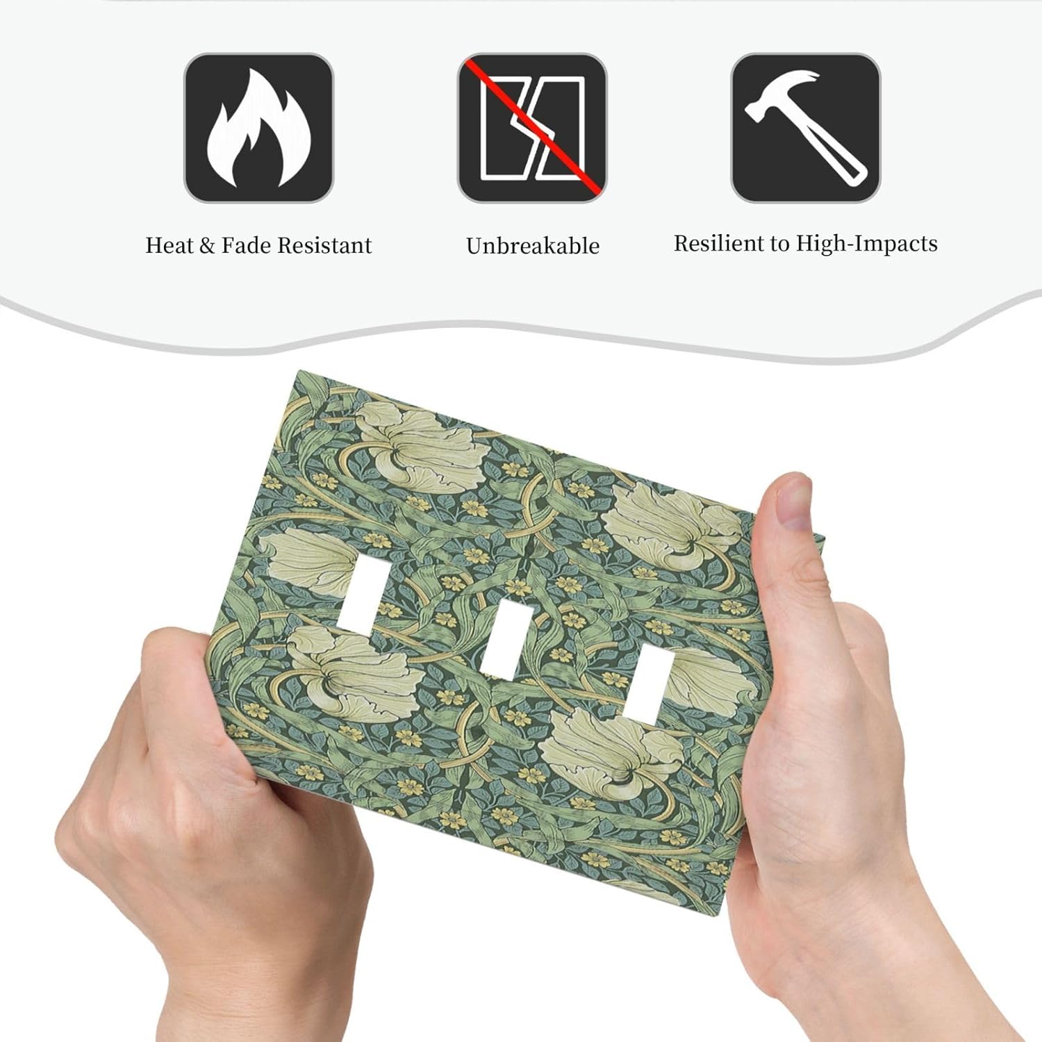 Decorative Switch Plates Vintage Floral Plant Sage Green William Morris 3 Gang Wall Plate Faceplate Triple Toggle Light Switch Cover Electrical Wall Panels for Bedroom Home Decor