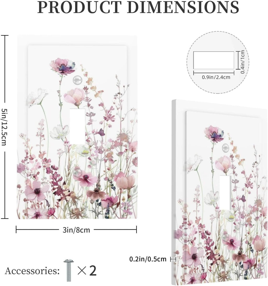 Floral Pink Watercolor Wildflowers Plant Flower Decorative Light Switch Cover 1 Gang Single Toggle Device Electrical Faceplate Switchplates Decorator Outlet Wall Plate for Bedroom Living Room Decor