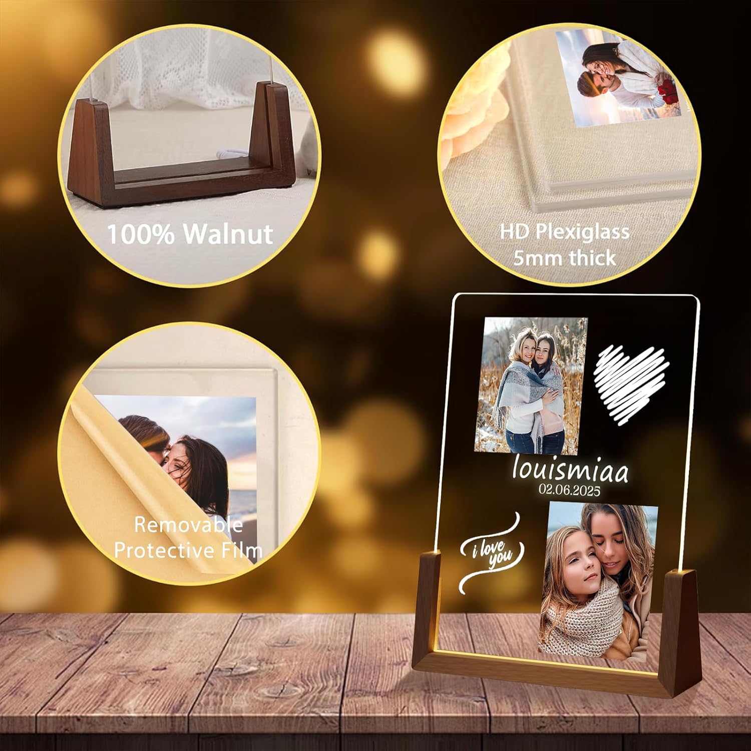 LOUISMIAA Customized Picture Frames with Night Light,Decorative Plaque Anniversary Birthday Mother’s Day Father’s Day Valentine’s Personalized Gifts for Boyfriend Girlfriend Couple Women Same Day Shipping