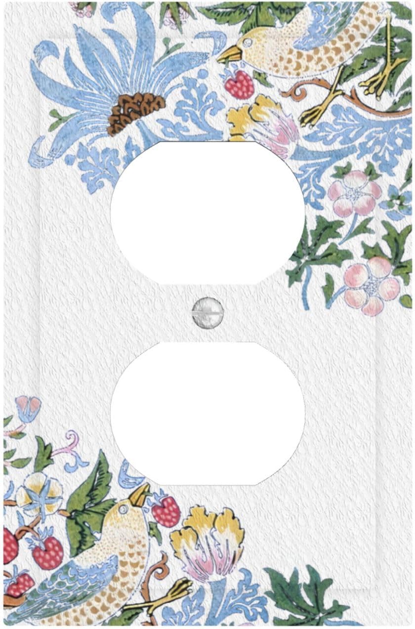 Decorative Outlet Covers Retro Morris Strawberry Rustic Plant Bird 1 Gang Duplex Light Switch Cover Plate Wall Plates for Electrical Outlets Switchplate Faceplate