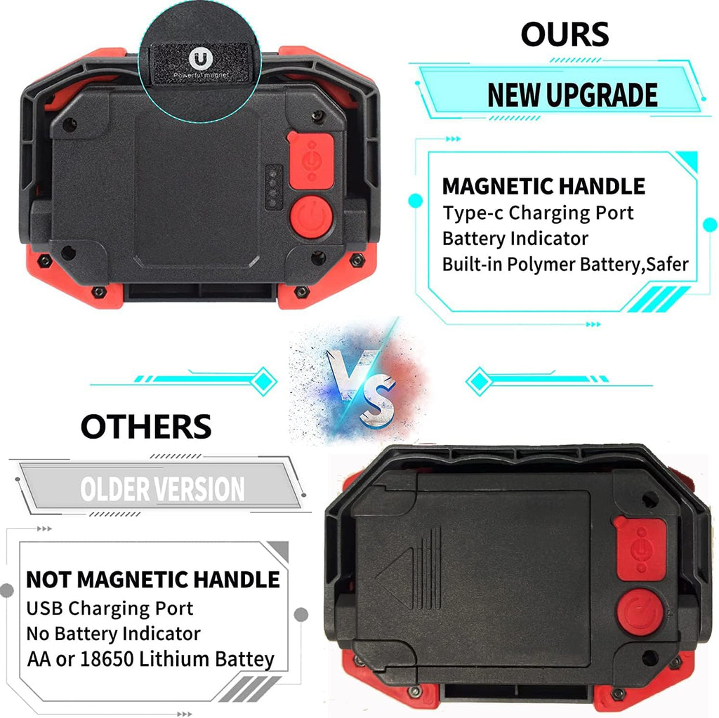 OTYTY LED Work Light 2-Pack, 30W 1500LM Portable Rechargeable Flood Lights with Magnetic Base, 4200mAh Battery for Outdoor, Camping, Hiking, Emergency, Car Repairing, Job Site Lighting (W839 Red)