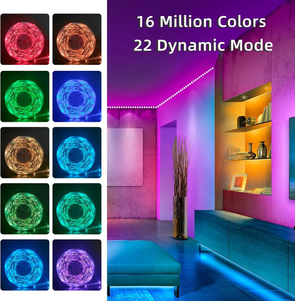 130Ft Led Strip Lights (2 Rolls of 65ft), Music RGB Color Changing,APP Control Strip Lights for Bedroom, Living Room, Kitchen, Party Decorationcontrol (Multi-Colored, 130FT)