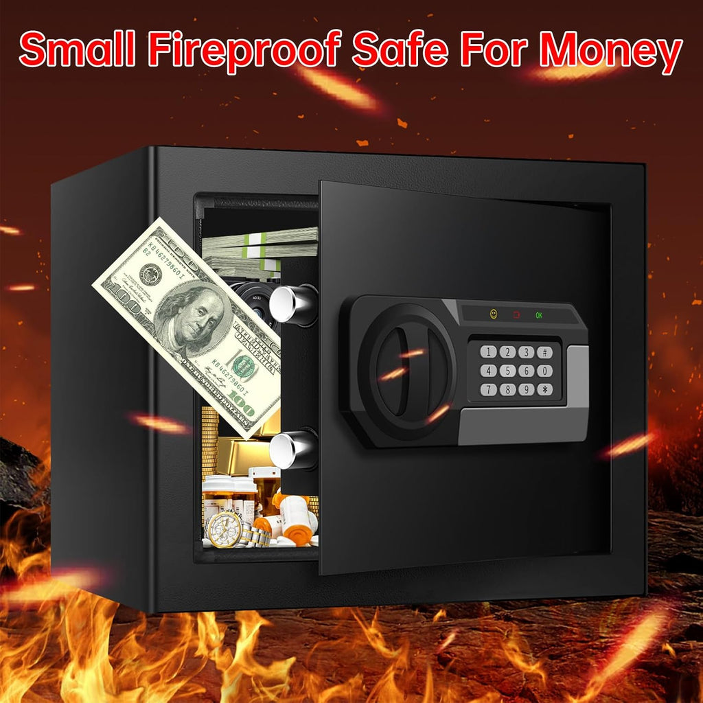 1.8 Cuft Small Fireproof Safe for Home Use, Safe Box Fireproof Waterproof with Programmable Keypad, Spare Keys and Removable Shelf, Digital Home Security Safety Box for Money Documents Medicines