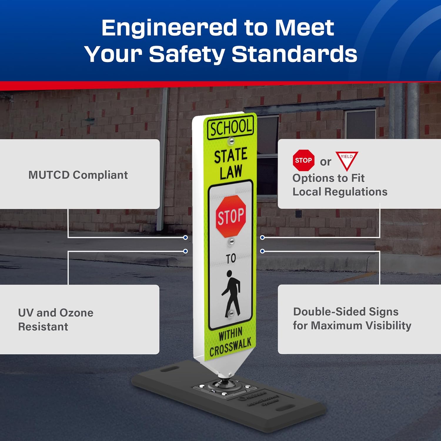 Impact Recovery - In-Street Pedestrian Crossing Signs - Street Sign - Road Sign - Pedestrian Safety Signs - School Stop with Portable Base