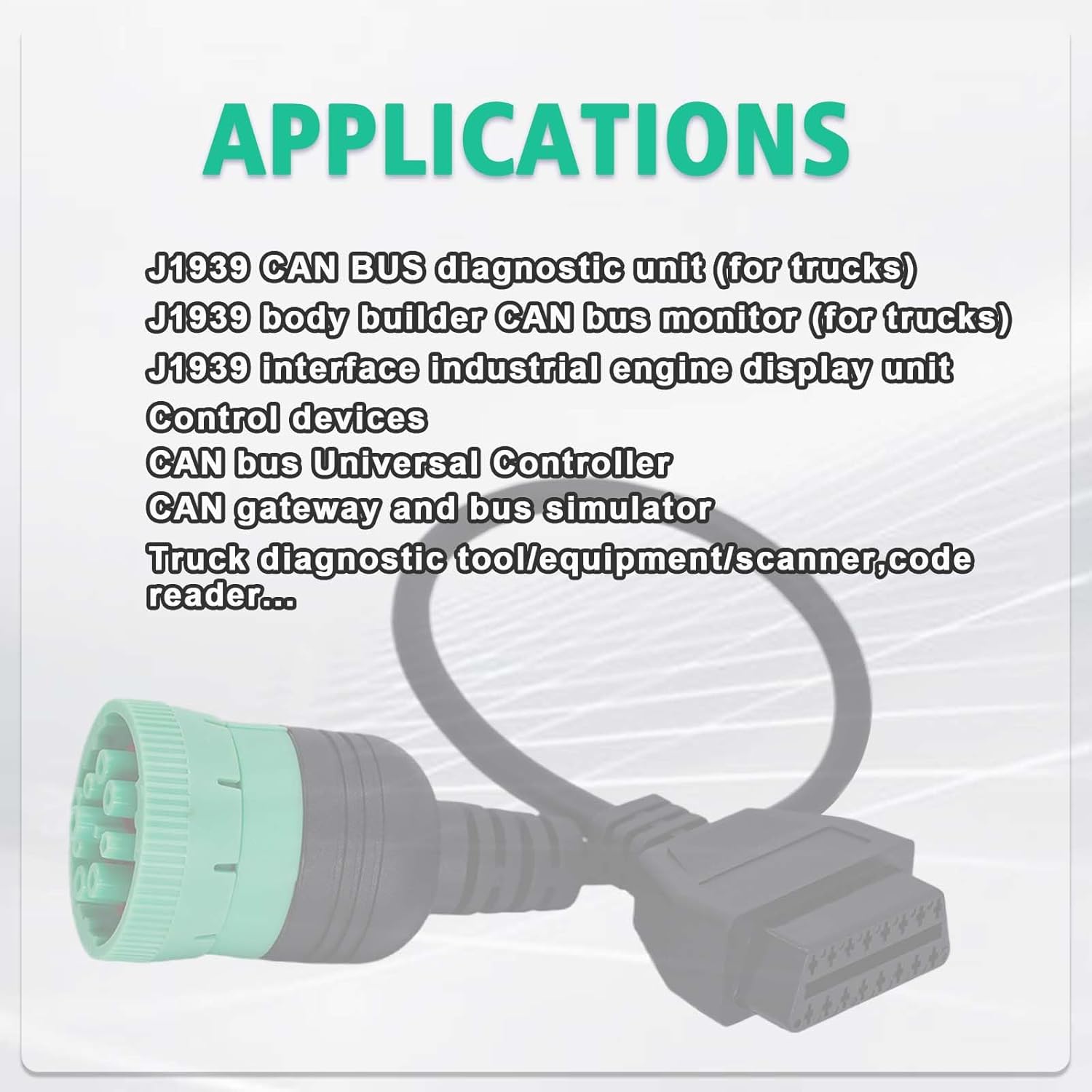 9 Pin to 16 Pin OBD2 Adapter Cable for Heavy Duty Trucks and Commercial Vehicles,Type 2 Green J1939 Diagnostic Connector Plug Work with Truck OBD Diagnostic Scanner Tool