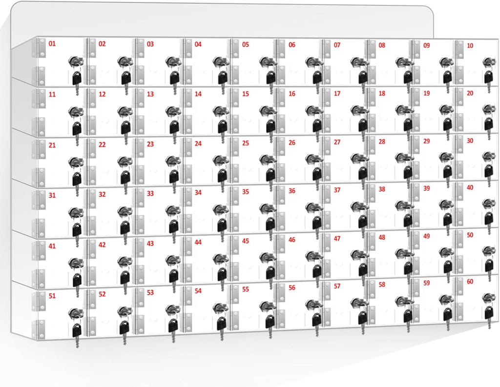 Cell Phone Storage Locker 60 Slots Acrylic Material with Door Locks and Keys, Wall-Mounted Cell Phone Storage Cabinet for Office Classroom Gym Firms, Lockers for Storage, Clear (Large 60 Slots)