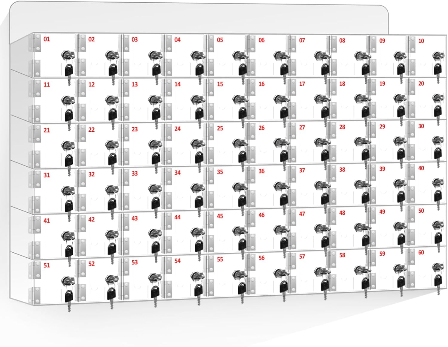Cell Phone Storage Locker 60 Slots Acrylic Material with Door Locks and Keys, Wall-Mounted Cell Phone Storage Cabinet for Office Classroom Gym Firms, Lockers for Storage, Clear (Large 60 Slots)