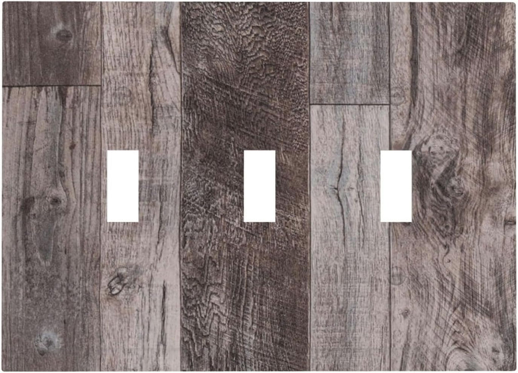 Decorative Switch Plates Rustic Dark Grey Wood Retro Country Wooden 3 Gang Wall Plate Triple Toggle Light Switch Cover Faceplate Electrical Wall Panels for Farmhouse Cabin Decor