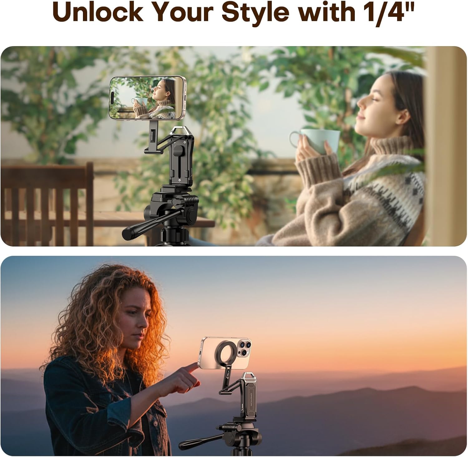 OMOTON 360°Rotating for MagSafe Tripod, New Upgrade with 1/4" Screw Arca, Adjustable Magnetic Phone Tripod for iPhone 17/16/15 Pro Max Air, Foldable Selfie Stick Fits Vlog, Gym, Travel Essentials