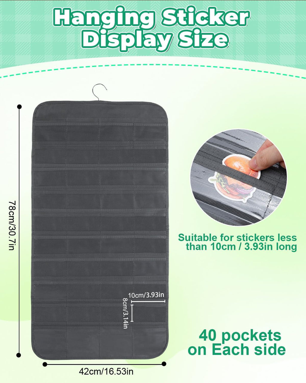UCEC Hanging Sticker Organizer, Double-Sided 80 Pocket Hanging Sticker Display Stand with Waterproof Pockets, Portable Sticker Charts for Classroom, Vendors Events and Small Business Supplier (Gray)