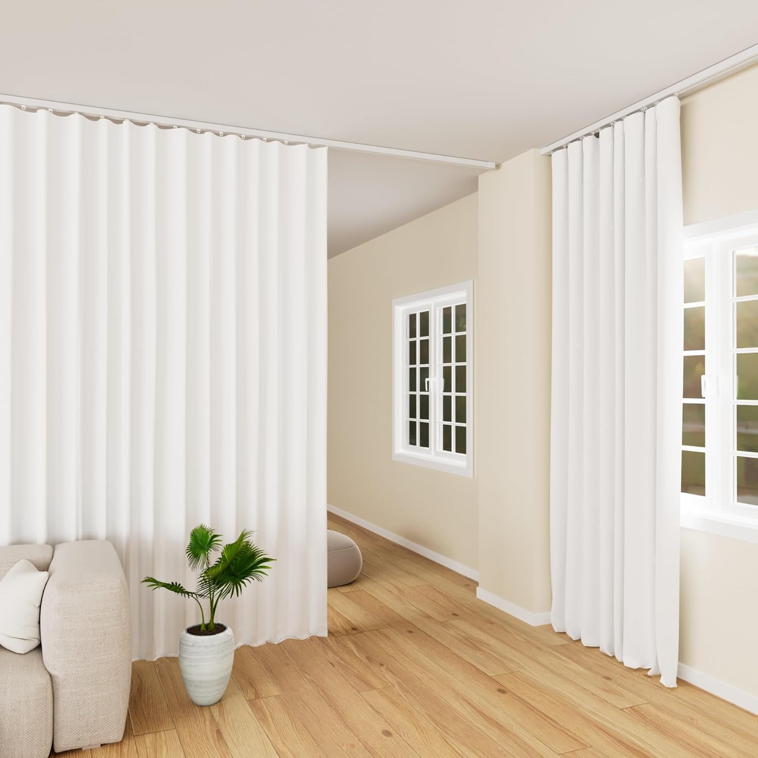 Curtain Track Ceiling Mount heavy duty sliding Curtains Tracks rails Rod System Room Divider with clips 3-6ft White