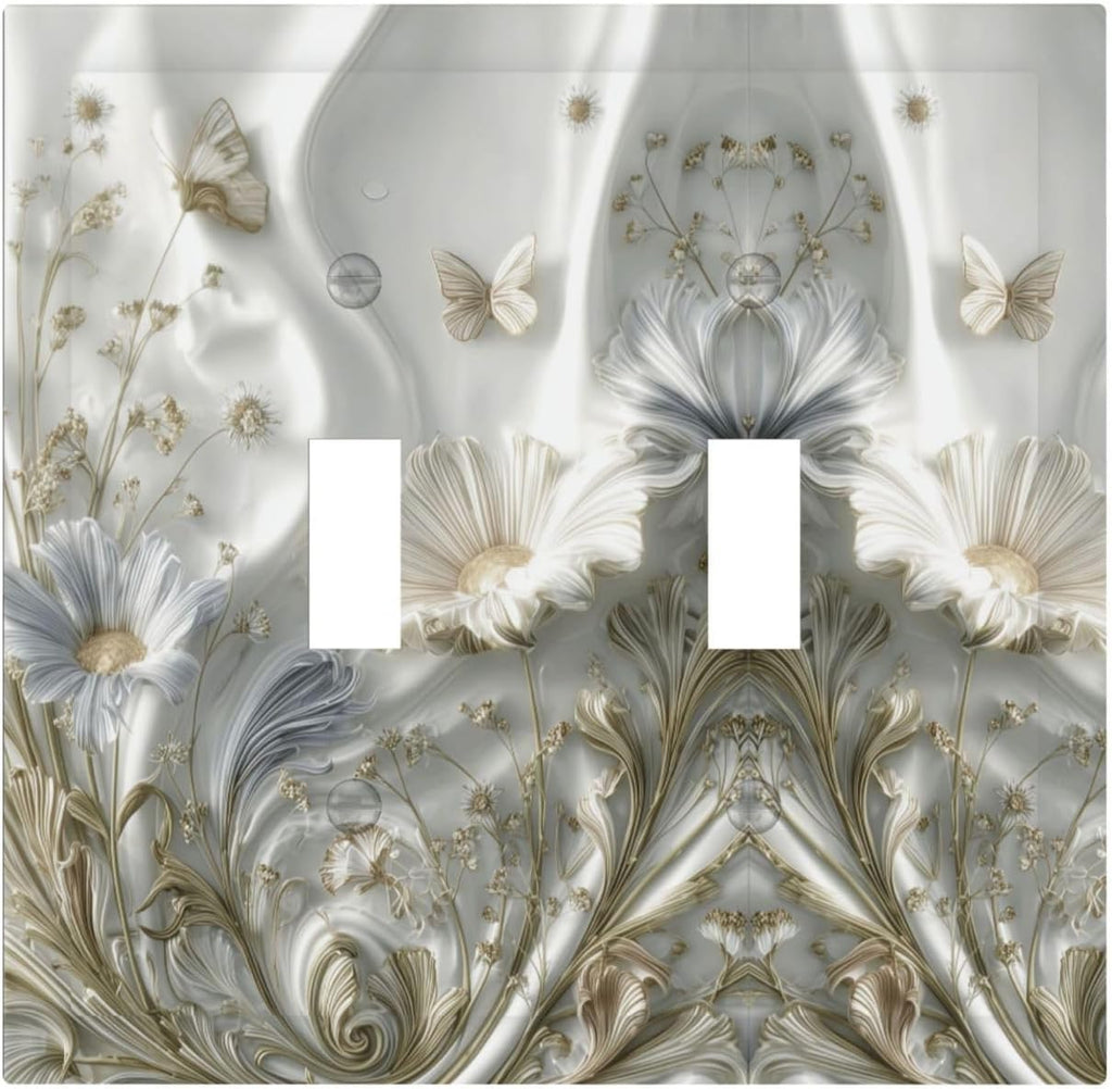 Artistic Floral Plant 2 Gang Double Toggle Decorative Light Switch Covers Electrical Faceplate Switch Plates for Bathroom Kitchen Home