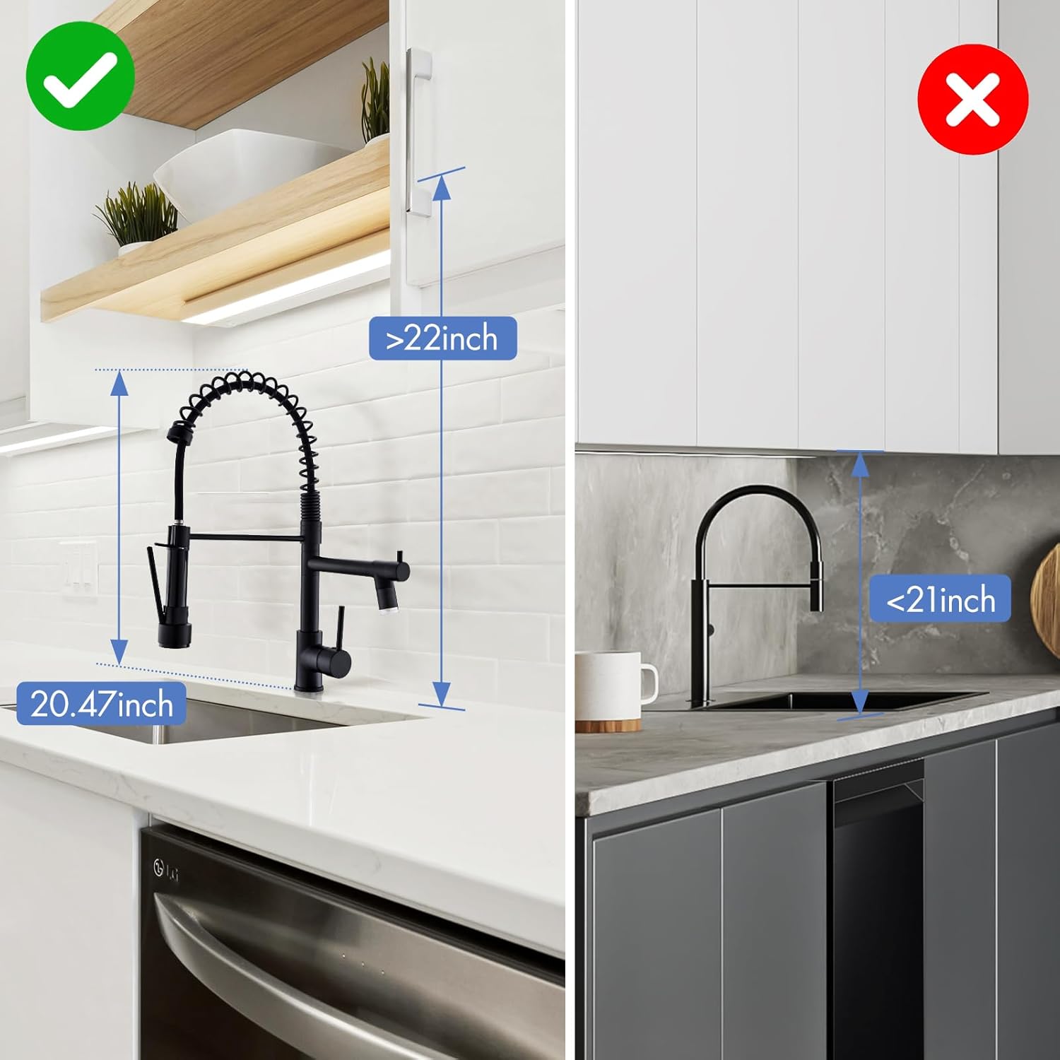 AIMADI Kitchen Faucet,Black Kitchen Faucet,Commercial Faucet with Sprayer Single Handle Single Hole Spring Kitchen Sink Faucet,Matte Black