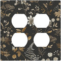 Outlet Covers Black Gold Floral Dark Leaves Vintage Flowers 2 Gang Double Duplex Decorative Light Switch Covers Electrical Wallplates Socket Faceplate for Bed Room Home Decor