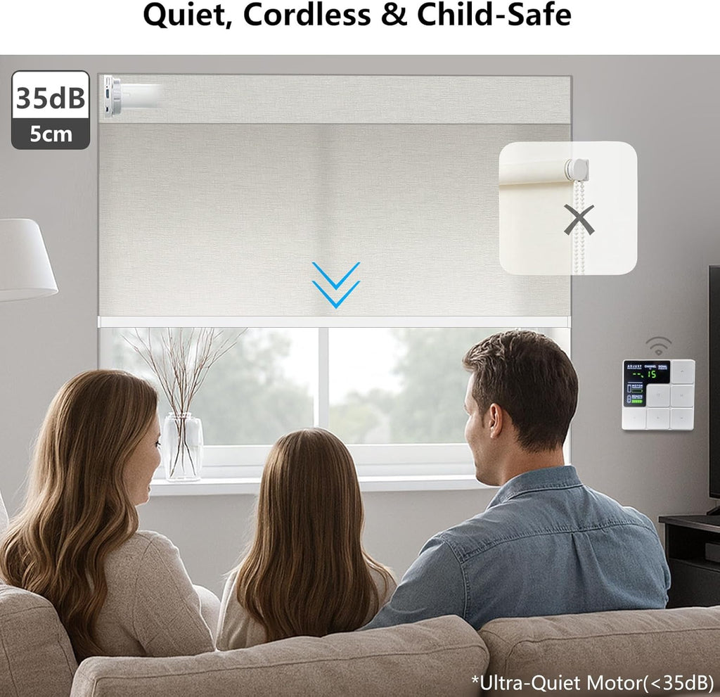 Smart Motorized Blinds – 70% Blackout Roller Shades with Remote, Alexa/Google Home/Siri Control, Matter Compatible, Wireless Rechargeable Battery, Custom Sizes for Windows & Sliding Doors