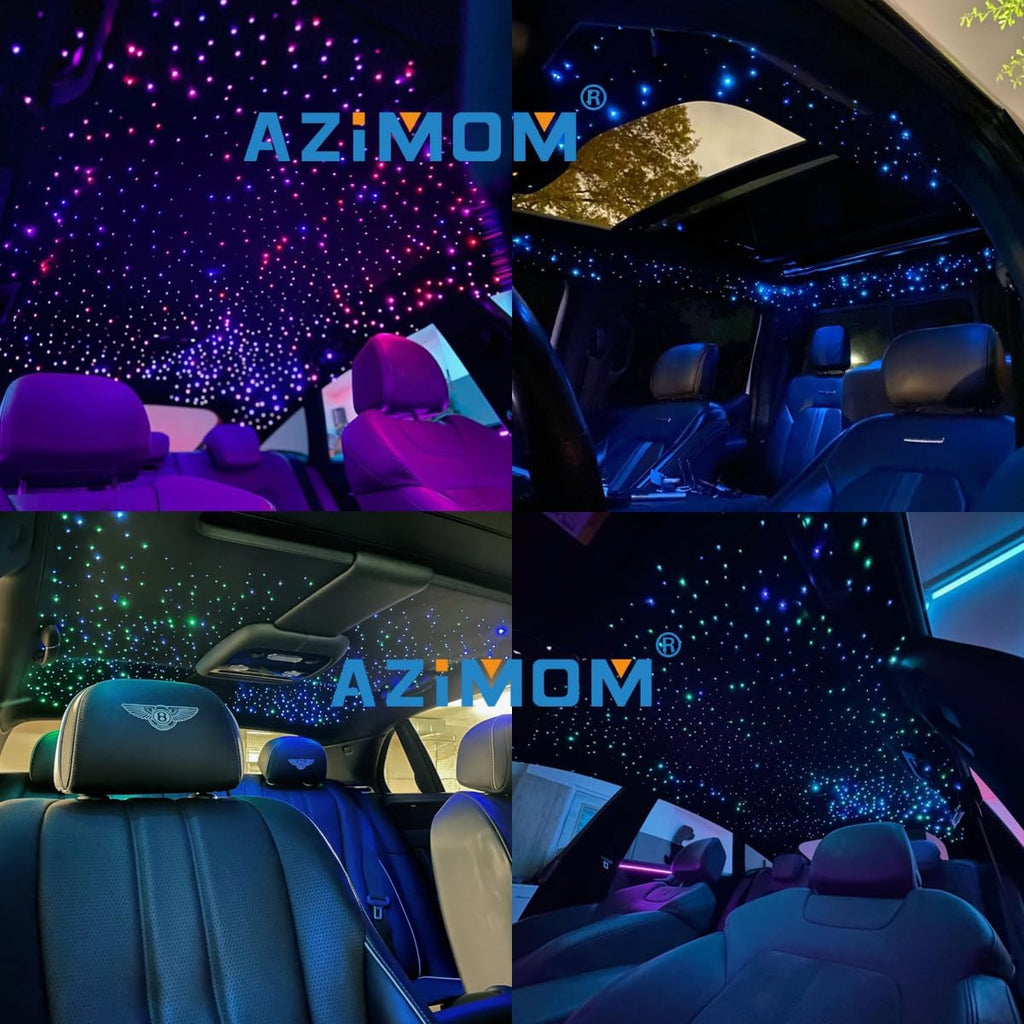 AZIMOM Dual Color 20W Twinkle 1000pcs Fiber Optic Starlight Headliner Kits 0.03in 13.1ft Fiber Strands End Glow Sound Activated Remote APP Control RGBW Light Source Home Ceiling Car Headliner Décor