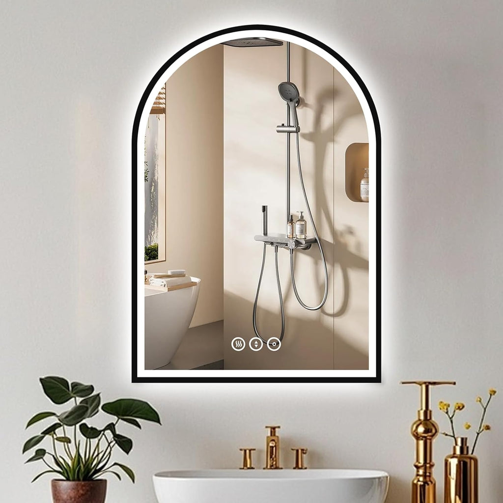20x30 Inch Arch LED Bathroom Mirror, Black Lighted Bathroom Mirrors Wall Mounted, Vanity Mirror with Anti-Fog, Memory Function, 3 Color Temperature, Dimmable Led Mirror for Bathroom