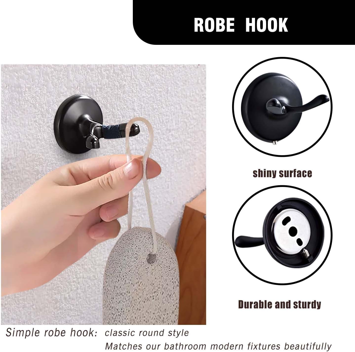 Matt Black Bathroom Accessory Set, Adjustable Towel Bar,Towel Ring,Toilet Paper Holder,Robe Hook 4-Piece Bathroom Hardware Set Wall Mounted (Matt Black)