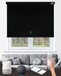 Motorized Roller Shade with Remote Control, 100% Blackout Electric 21-98” Width Blinds for Windows with Alexa Google Home, Rechargeable Smart Automatic Customized Size（Waterproof-Black）