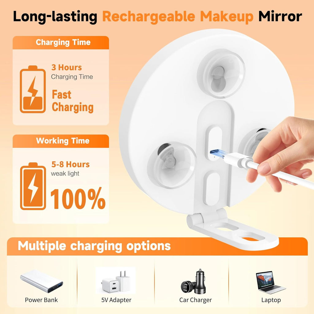 Travel Makeup Mirror with Lights, Lighted Magnifying Mirror 10X, 4-in-1 Portable for Handheld, Tabletop, Hanging and Wall Mount with Suction Cup and 3 Color Light, Ideal Gift for Women and Seniors