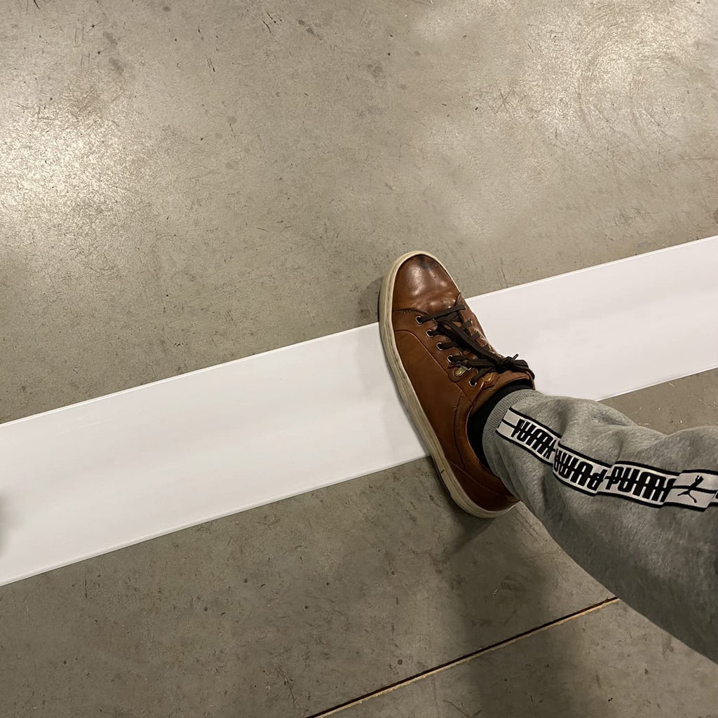SmartSign White 4 inch x 100 feet Floor Marking Tape, 32 mil Vinyl Floor Tape, Superior Mark Industrial Use Safety Tape with Beveled Edges, Strong Adhesive, for Gym/Warehouse/Courts