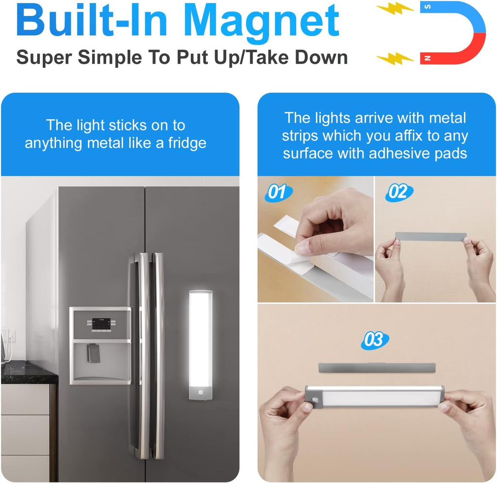 30-LED Under Cabinet Lights,USB Rechargeable Kitchen Night Light,Battery Operated Counter Closet Lighting,Wireless Motion Activated Light for Cabinets Cupboard Pantry(Warm Light 2Pack