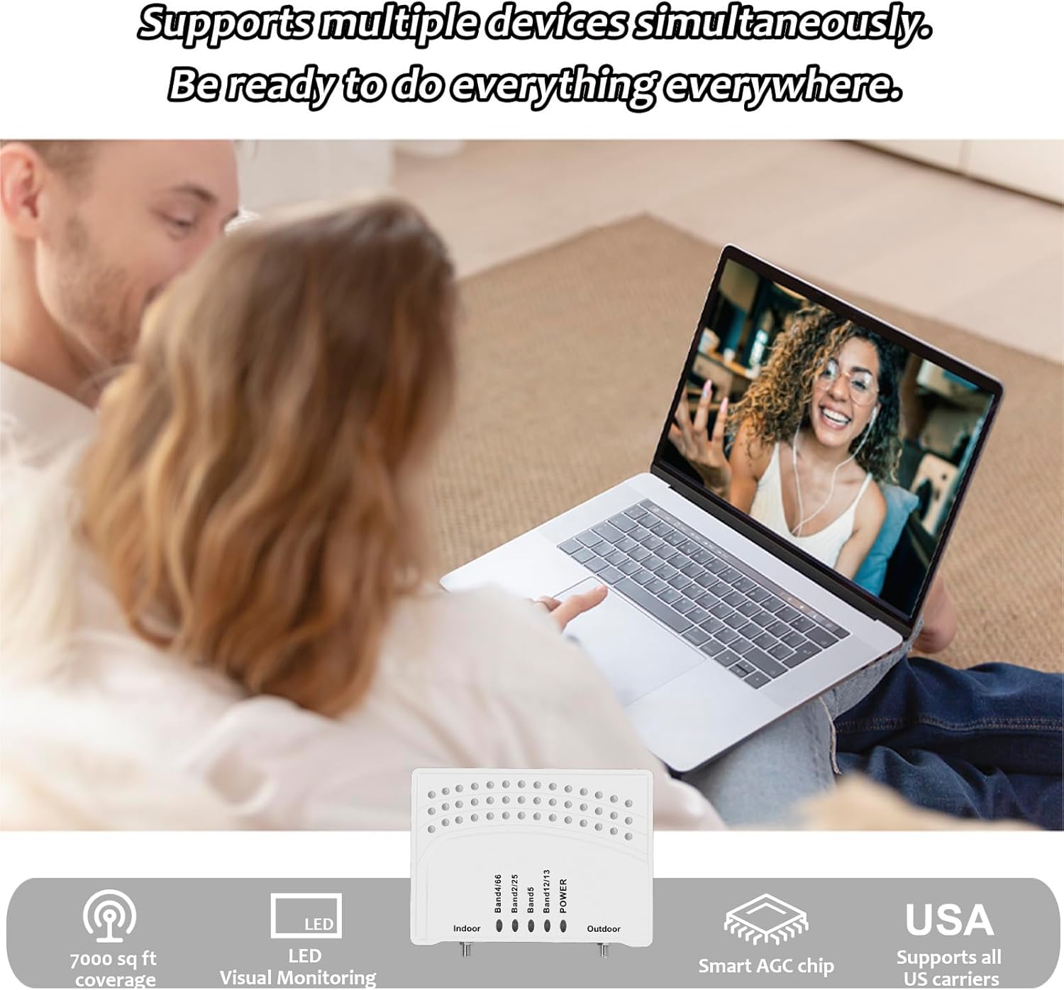 Cell Phone Booster for Home, Up to 7000Sq. Ft,Cell Phone Signal Booster for Rural Area with 2 Indoor Panel Antennas,Boosts 5G 4G LTE for Home (Dark White)