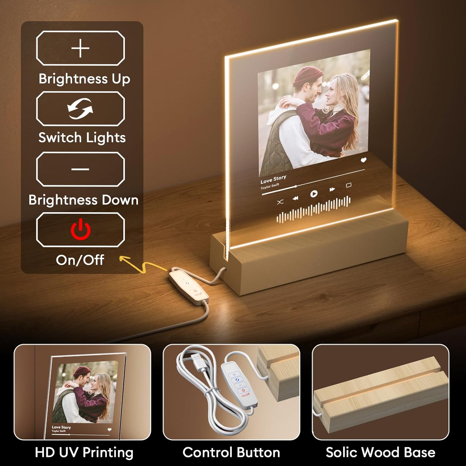 Personalized Picture Frame, Custom Tabletop Photo Frame with Light, Customized Gift for Mom/Father/Kid/Friend/Pet - Birthday, Valentine’s Day, Mother's Day, Father's Day, Christmas (R04)
