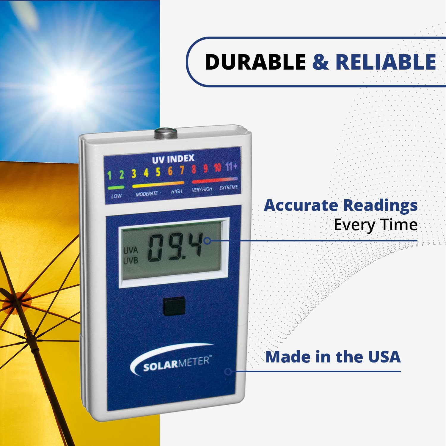 Solarmeter Model 6.5 UV Index Meter, Handheld Digital Radiometer for Measuring Ultraviolet Light, Measures 280-400 nm with Range from 0-199.9 UV Index, Made in USA