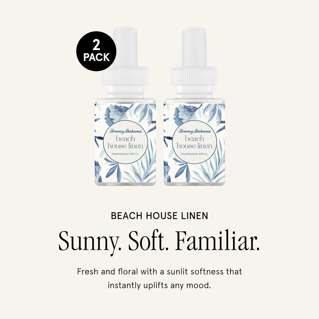 Pura & Tommy Bahama Home Scent Refill - Smart Home Air Diffuser - Up to 120-Hours of Luxury Fragrance per Refill - Spring & Summer Fragrance - 2 Pack, Beach House Linen