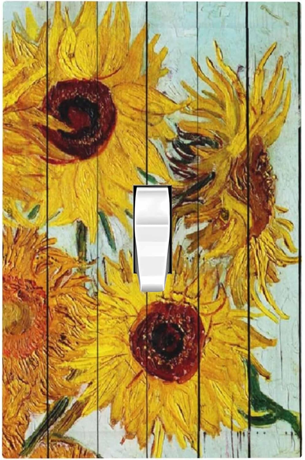 Decorative Light Switch Cover Sunflowers Oil Paintings Wood Floral 1 Gang Single Toggle Device Electrical Faceplate Switchplates Decorator Outlet Wall Plate For Farmhouse Bed Room Decor