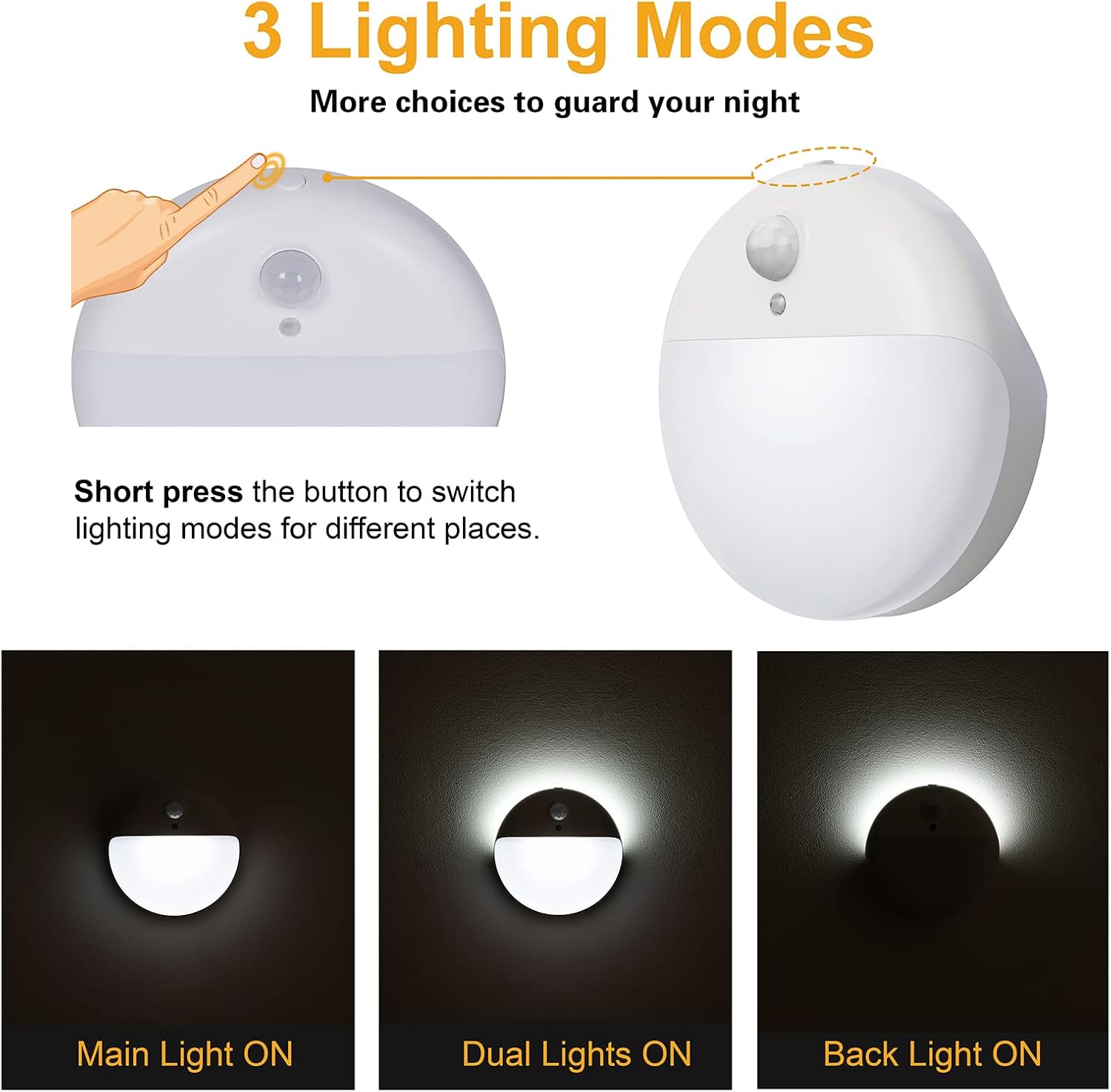 2 Pack Battery Night Light, Toilet Lights, 2.6" Small Motion Senor Light, Stick on Lights, 3 Light Modes, Dimmable LED Nightlight for Closet, Stairs, Garage, Cabinet, Toliet, Daylight White