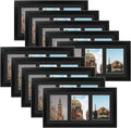 Golden State Art, Set of 10, 9x18 Black Wood Frame - Black Mat for Three 5x7 Pictures - Sawtooth Hangers- Swivel Tabs - Wall Mounting - Landscape/Portrait - Real Glass - Collage Frame