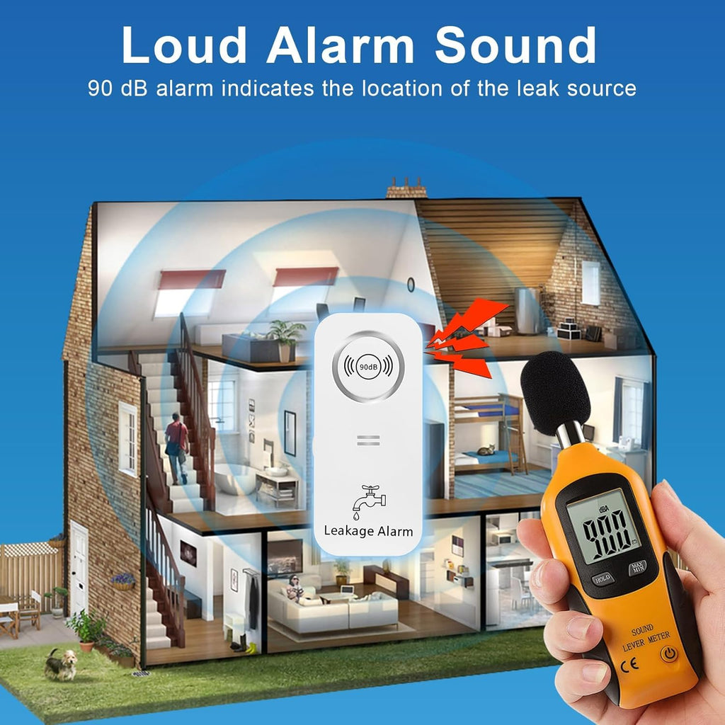 90dB Loud Water Leak Detector 5 Pack, Complete Wireless Alarm Set with 3 Probes Each for Whole House, for Kitchen Bathrooms Basement Garage, Drip & Flood Sensor