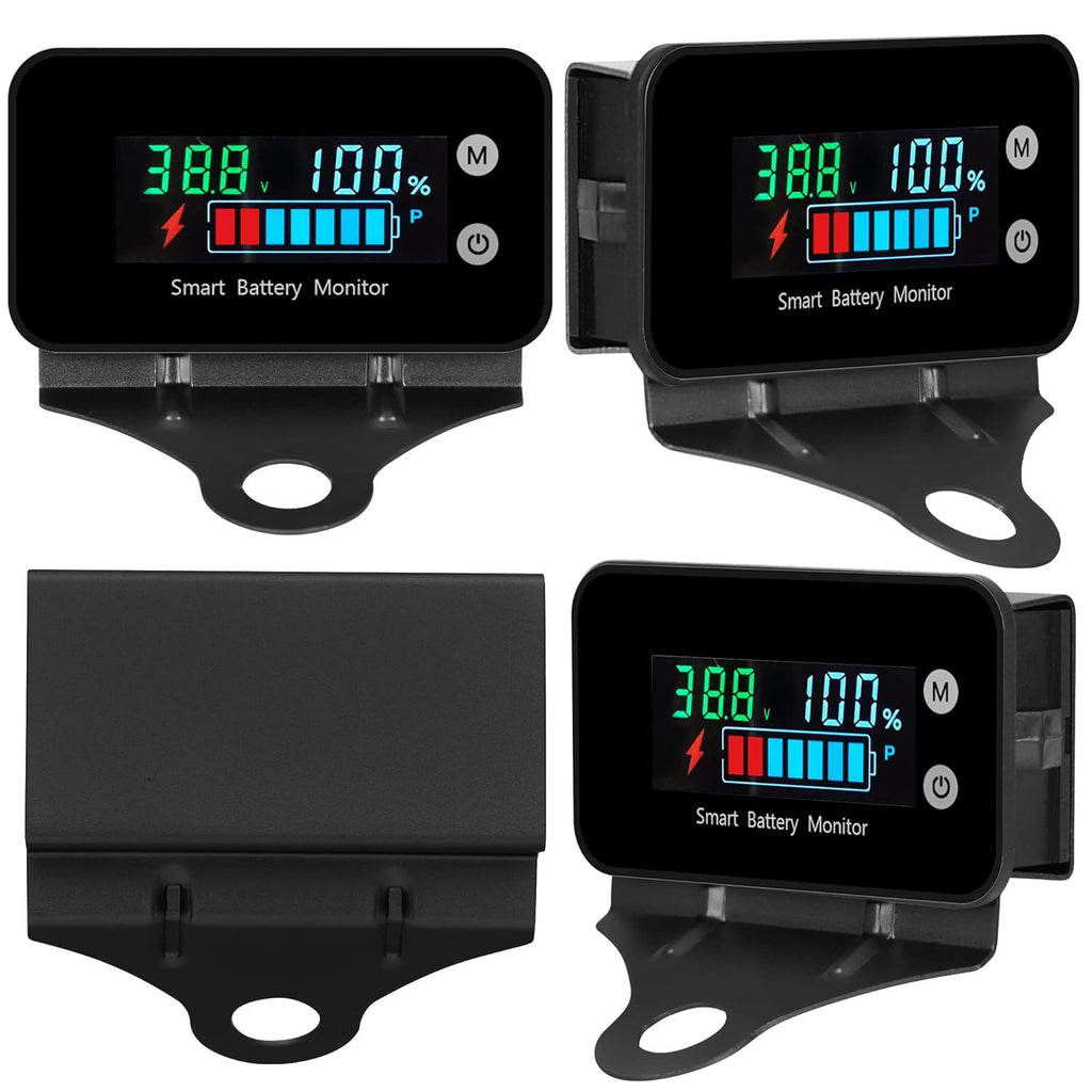 Upgrade IPX7 Waterproof Battery Monitor with Bracket,12v 24v 36v 48v 60v 72v Battery Tester for car,Golf cart,RV,Boat.Voltage,Remain Capacity Battery Monitor with Temperature and Buzzer Alarm