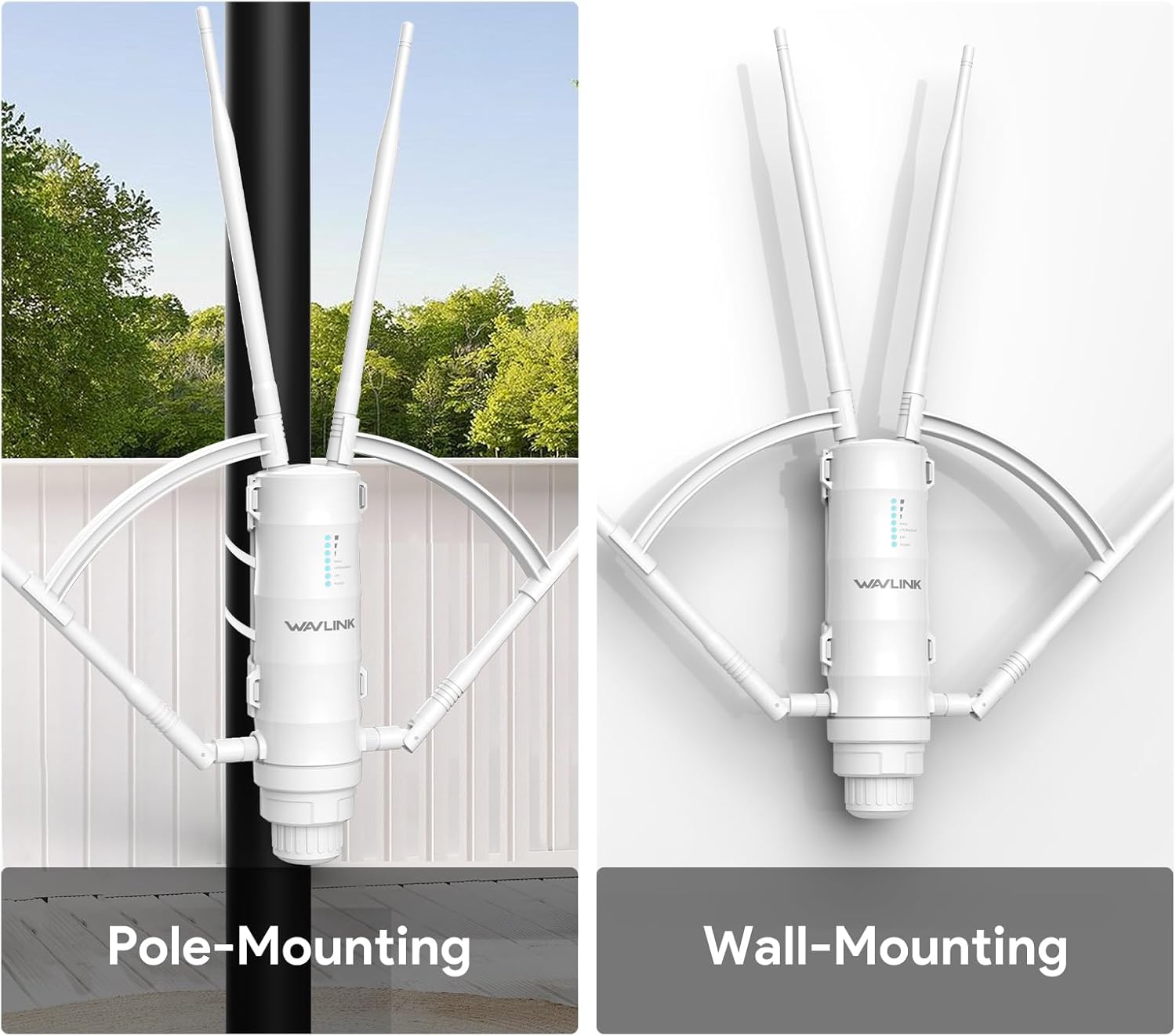 WAVLINK AC1200 Outdoor WiFi Extender, 2026 Long Range Wireless WiFi Booster with PoE, Dual-Band, 4 x 7dBi High-Gain Antennas, Support Mesh/AP/Repeater Modes, IP65 Weatherproof, Starlink Compatible