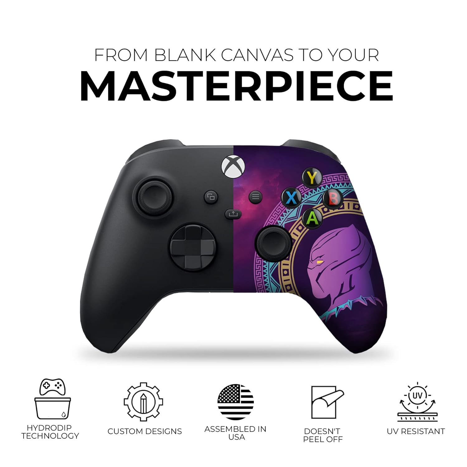 DreamController Blacckk Panther Custom X-box Controller Wireless compatible with X-box One/Series X/S Proudly Customized in USA with Permanent HYDRO-DIP Printing (NOT JUST A SKIN)