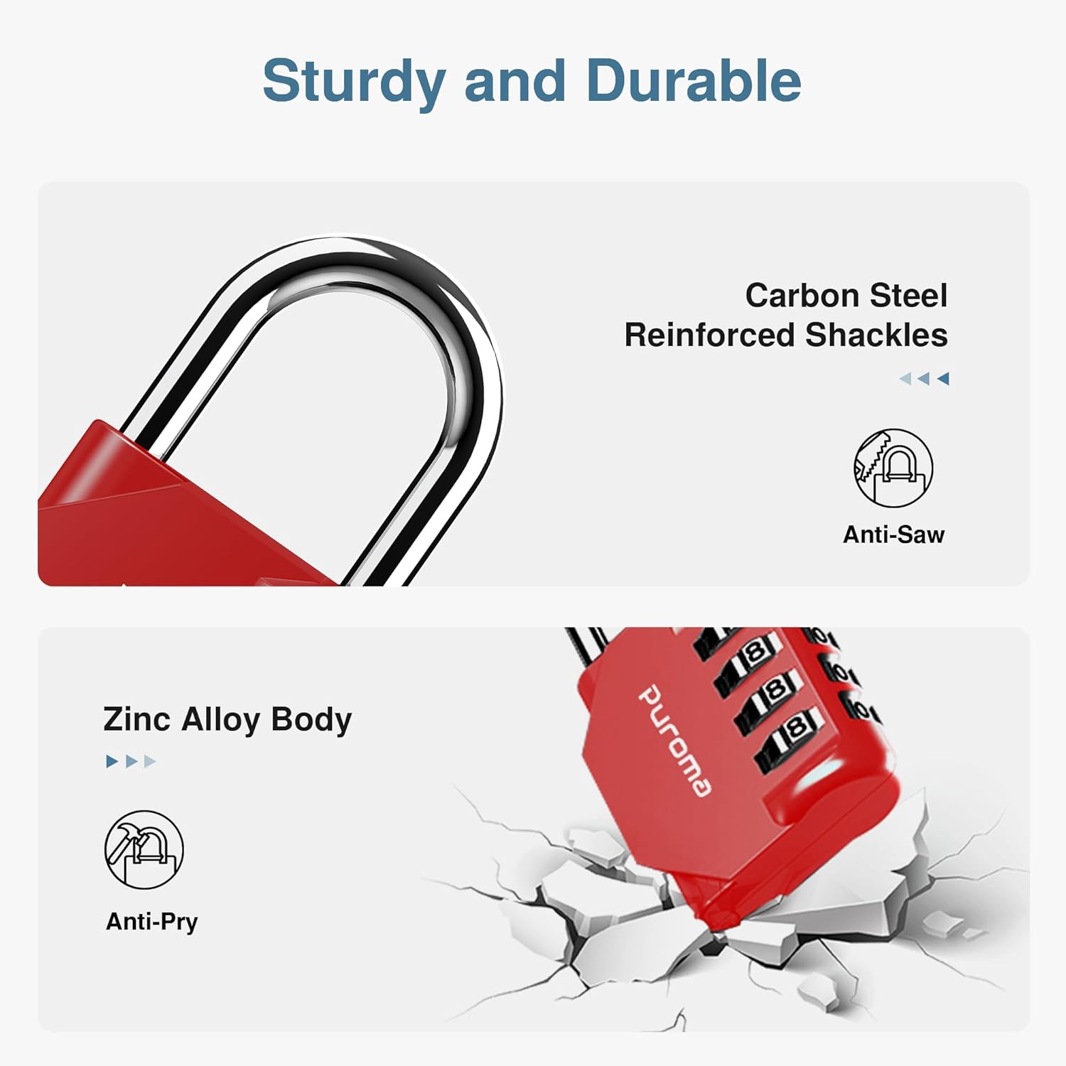 Puroma 4 Pack Combination Lock for Locker 4 Digit Outdoor Waterproof Padlock for School, Gym, Sports, Fence, Toolbox, Gate, Case, Outdoor, Hasp Storage, Cabinets (Red)