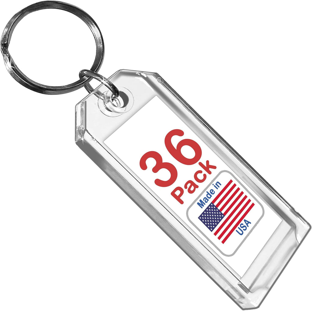 Premium Key Tag 3” Slip-Slot Plastic Heavy Duty (Clear Crystal Color) (36 Pack) (Label and Ring included) (Made in USA)
