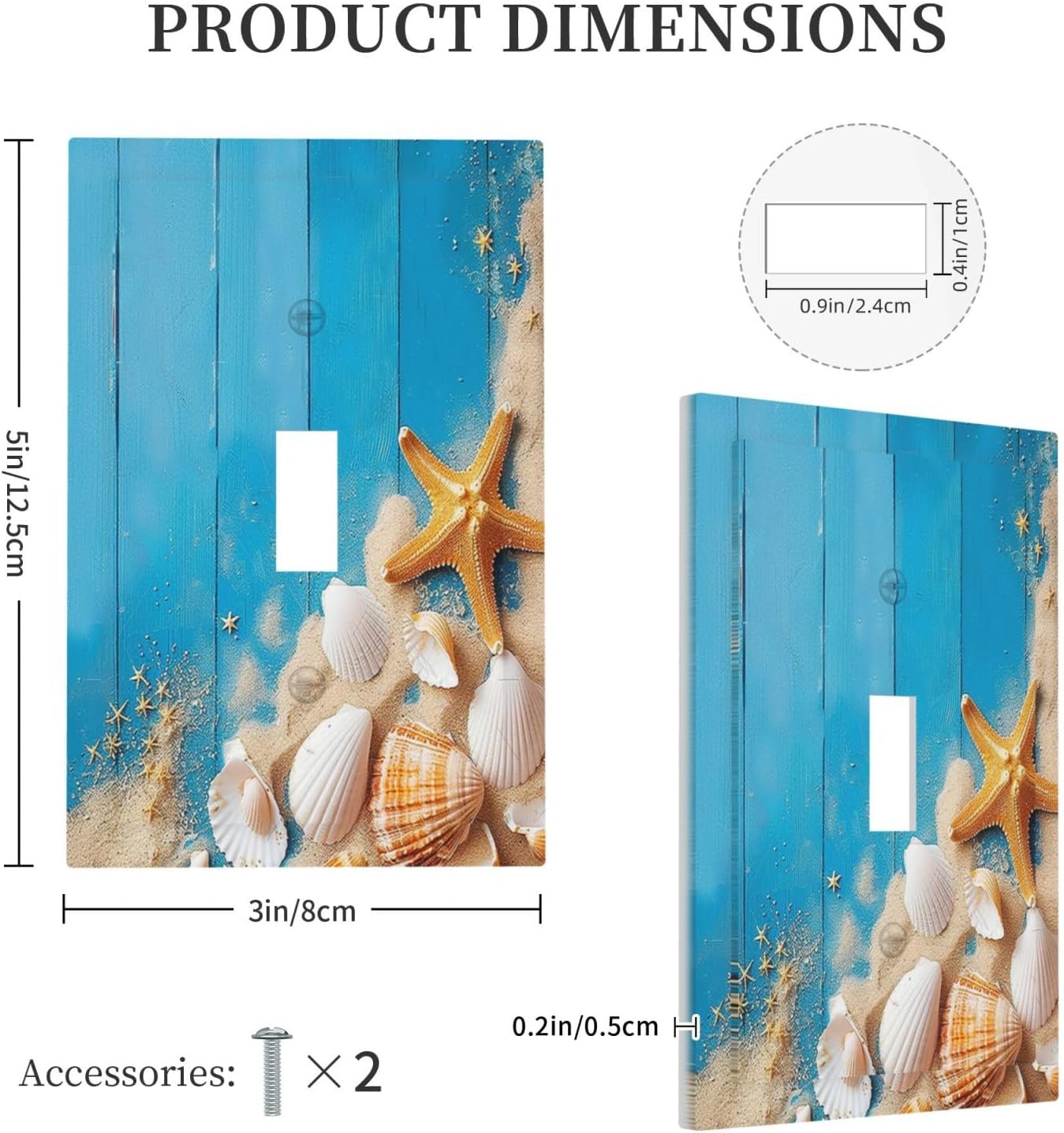 Decorative Light Switch Cover Blue Wood Grain Beach Shell Starfish 1 Gang Single Toggle Device Electrical Faceplate Switchplates Decorator Outlet Wall Plate for Bathroom Farmhouse Decor