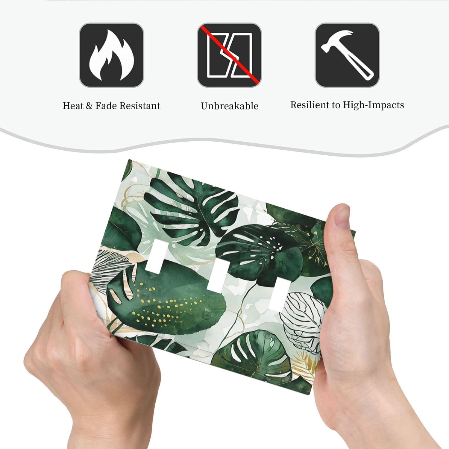 Decorative Switch Plates Boho Tropical Leaves 3 Gang Wall Plate Triple Toggle Light Switch Cover Faceplate Electrical Wall Panels for Bedroom Bathroom Decor