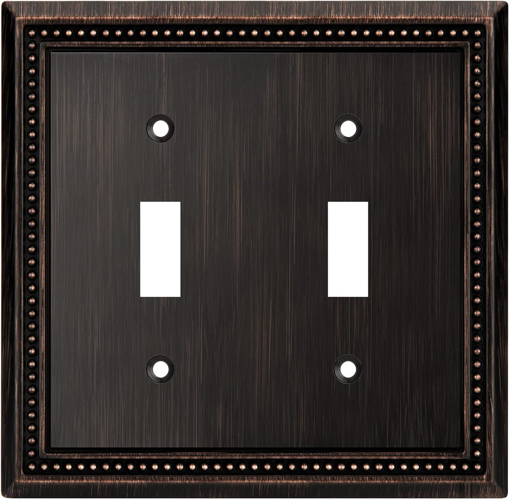 Henne Bery Sunken Pearls Heavy Duty Decorative Wall Plate Switch Plate Outlet Cover (Double Toggle, Aged Bronze)
