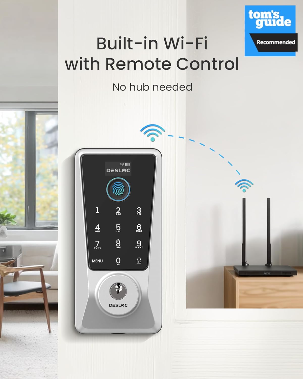 DESLOC WiFi Smart Lock D110 Plus, Built-in Wi-Fi No Hub Needed, Fingerprint Keyless Entry Front Door Lock, Touchscreen Keypad Deadbolt, Remote Control, Auto Lock, Anti-Peep PIN, BHMA, Alexa Compatible