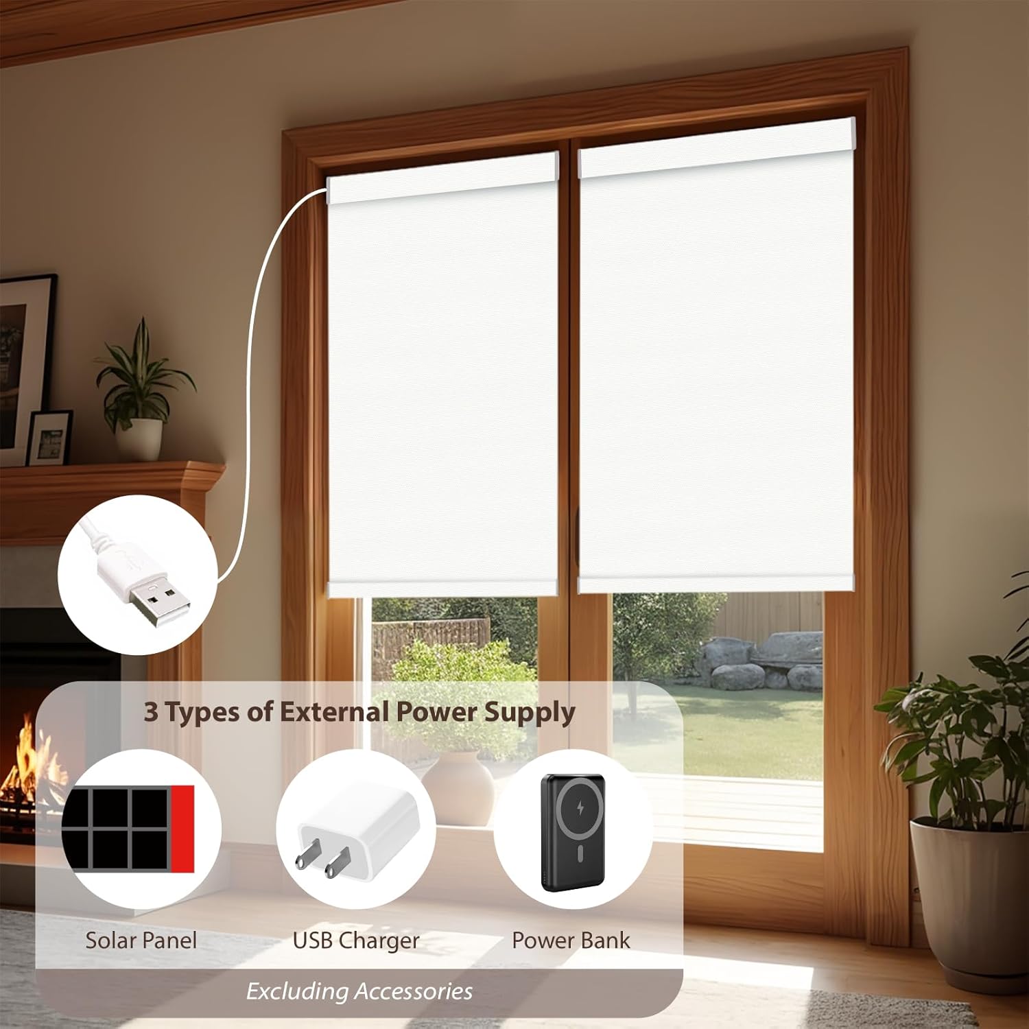 Motorized Roller Blinds with Remote, 100% Blackout Automatic Roller Shades for Bedroom, Bathroom, and Living Room, Customized Size, Snow White
