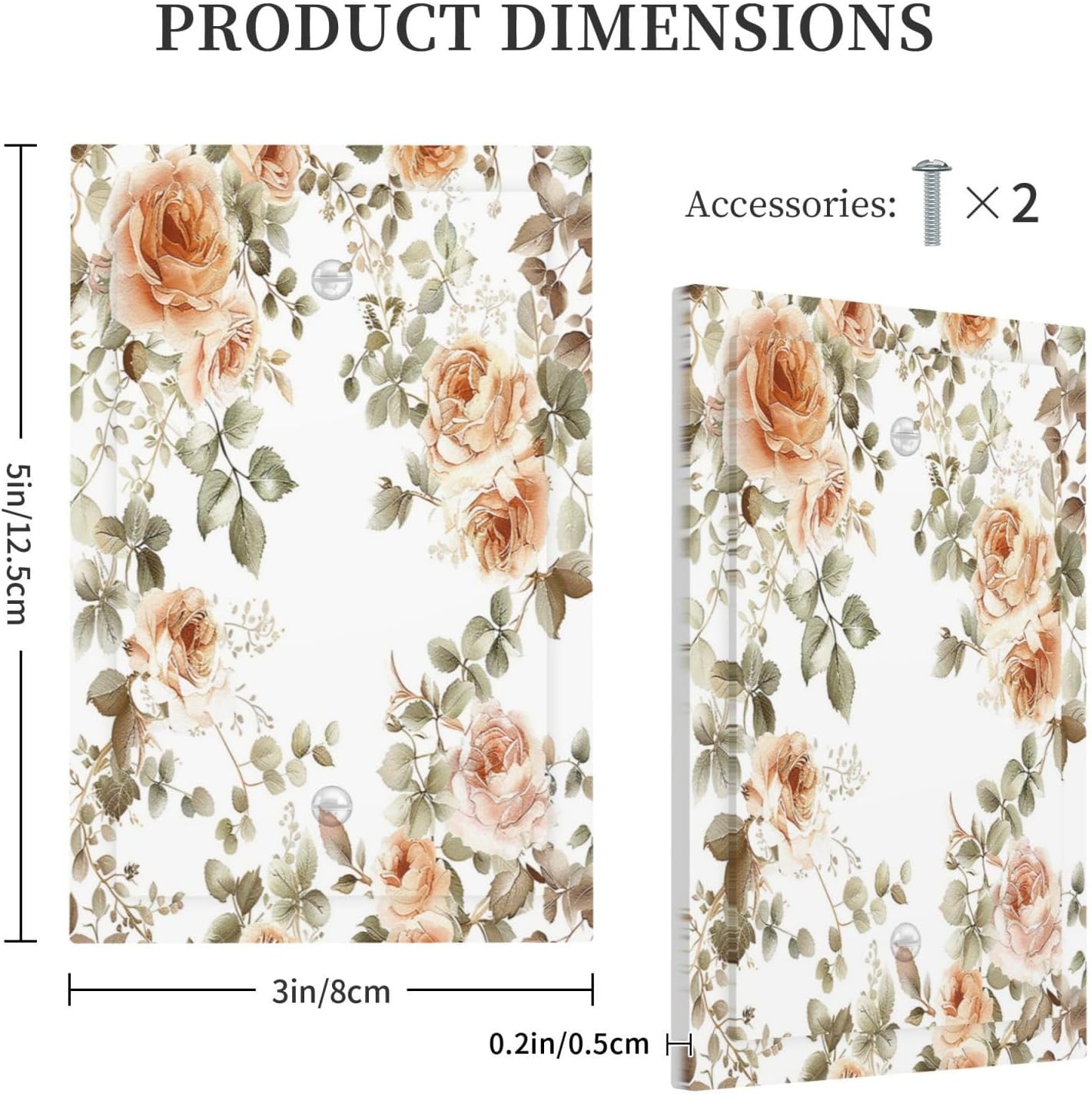 Light Switch Cover Plate Vintage Warm Color Orange Flowers And Leaves 1 Gang No Device Blank Electrical Wall Plates Faceplate Decorative Switch Plate for Bedroom living Room Decor