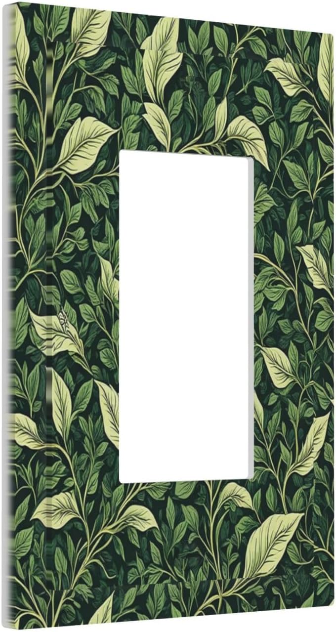 Outlet Covers Vintage Green Plant Leaves 1 Gang Wall Plates Single Rocker Light Switch Covers Decorative Switch Plates Electrical GFCI Panel Covers for Home Office Decor 5 X 3 IN